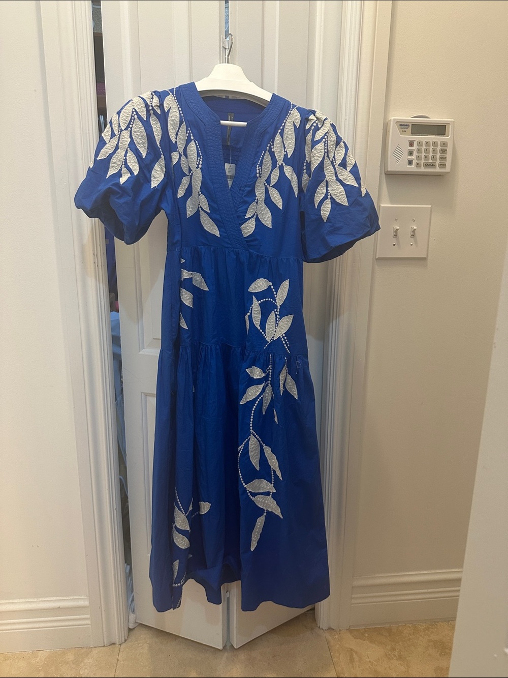 Anthropologie Cobalt Blue Dress with White Leaf Embroidery - Picture 3 of 6